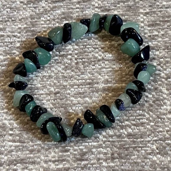 Handmade 🌊 Natural Green Aventurine & Blue Sandstone Beaded Bracelet, Size 7” - Picture 1 of 4